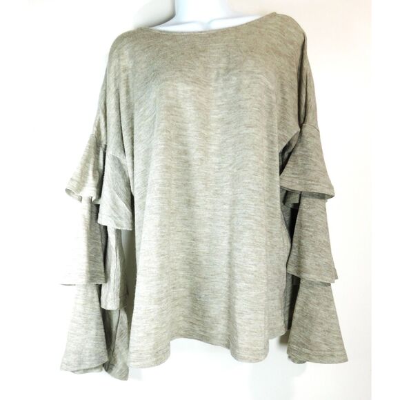 Woman's Doe & Row Oversized Tunic Top Tiered Bell Sleeves Sz. L Flowy Knit - Picture 2 of 9